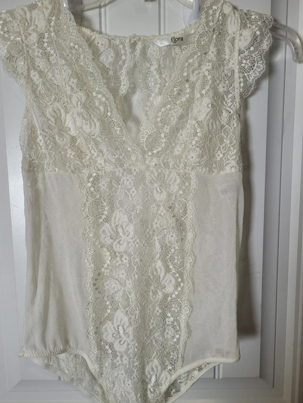Flora Nikrooz Womem's Lace V-Neck Ivory Bodysuit - Women Tops